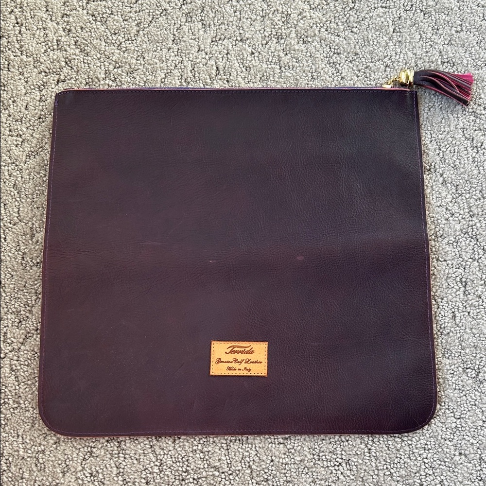 Terrida Genuine Calf Leather Folded Clutch Travel Bag Plum  Pink Interior Purse